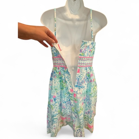 Lilly Pulitzer Katelyn blue & pink floral tropical spaghetti strap a line dress - Picture 5 of 11